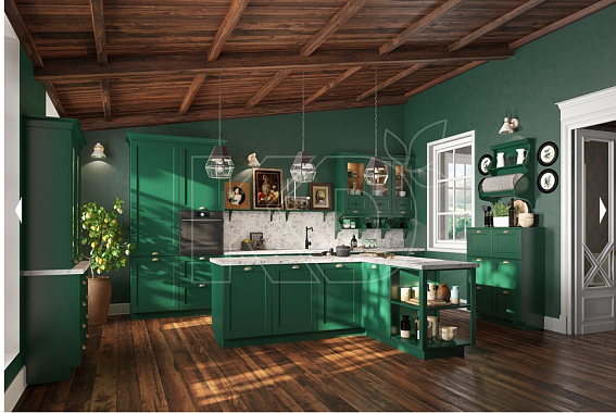 дизайн кухни в бело-зеленых тонах